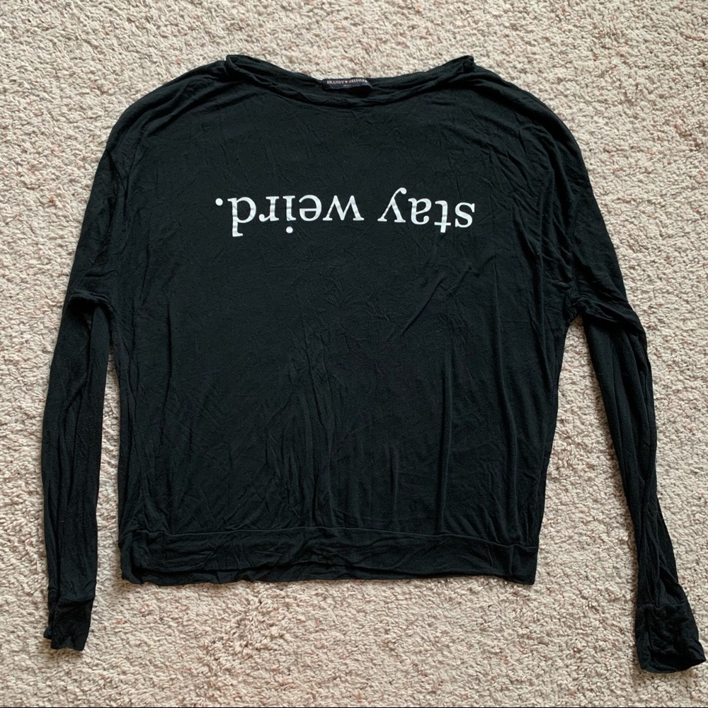 Black Brandy Melville Sheer Stay Weird Top